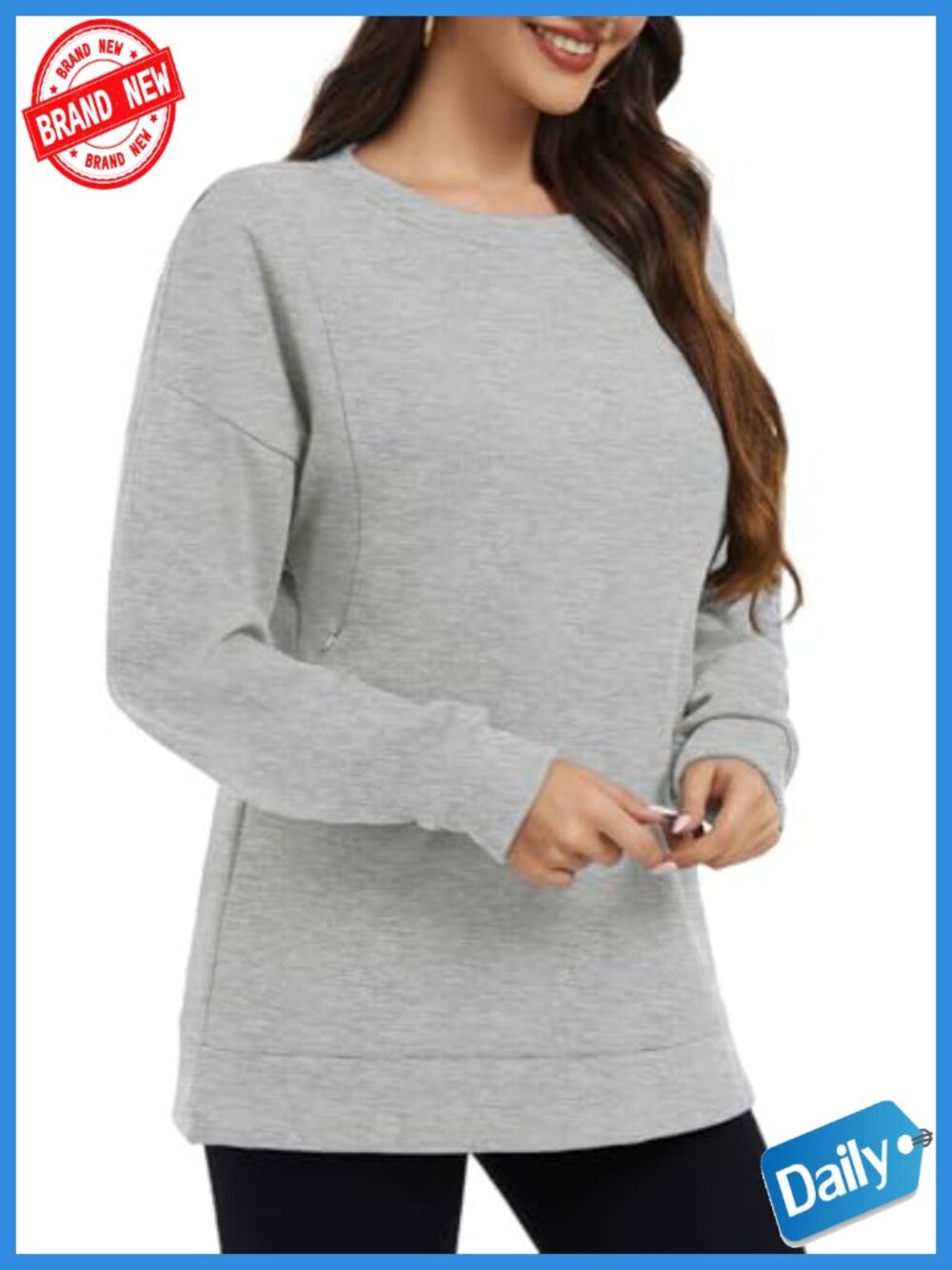 Women's Fleece Nursing Top Long Sleeve Breastfeeding Sweatshirt with Hidden